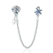 NINGAN 925 Sterling Silver Charms fit Bracelets Necklaces Ocean Shell Starfish Safety Chain Charm Dangle Beads Charms for Women