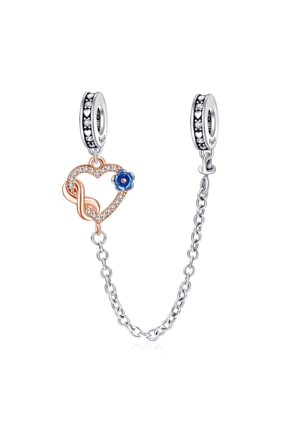 925 Sterling Silver Charms fit Bracelets Necklaces Rose Glod Heart Love Safety Chain Charm Dangle Beads Charms for Women