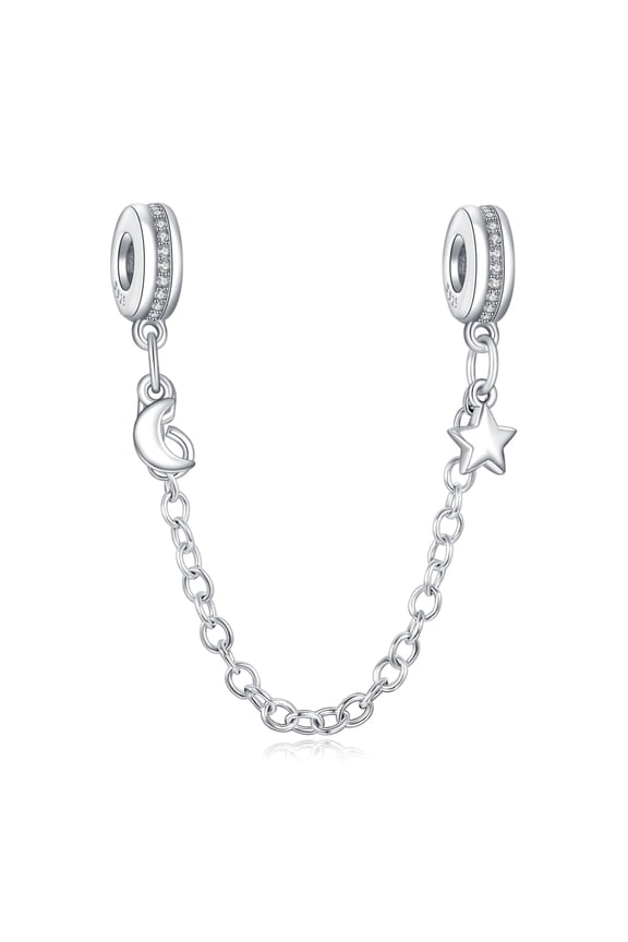 925 Sterling Silver Charms fit Bracelets Necklaces Star&Moon Safety Chain Charm Dangle Beads Charms for Women Girls