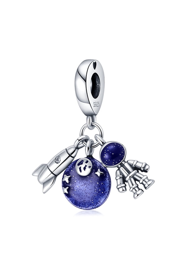 925 Sterling Silver Charms for Bracelet Chamrs Planetary Astronaut Aircraft Dangle Necklace