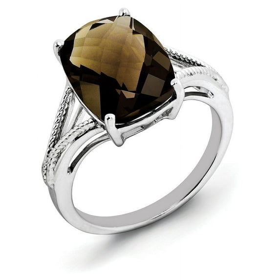 925 Sterling Silver Checker Cut Smoky Quartz Band Ring Size 8.00 Gemstone Fine Jewelry For Women Gifts For Her