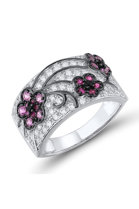 925 Sterling Silver Cherry Ring Cubic Zirconia Tree Branches Ring for Women