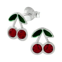 925 Sterling Silver Cherry Stud Earrings with Light Siam