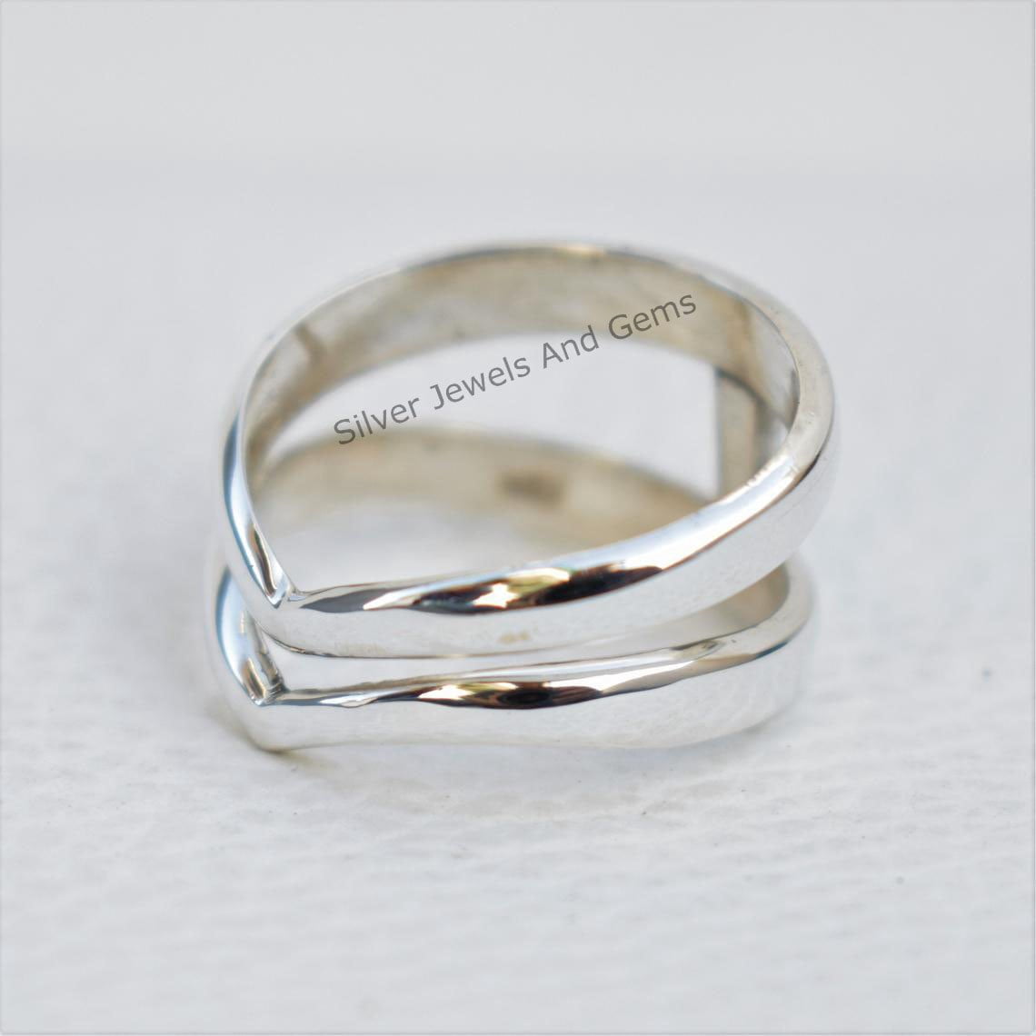 925 Sterling Silver Chevron Ring, Double Silver Chevron Ring, Designer ...