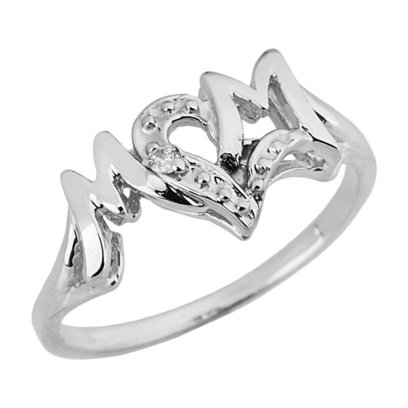 .925 Sterling Silver Chic Mom Heart Diamond Mother's Ring Size 12