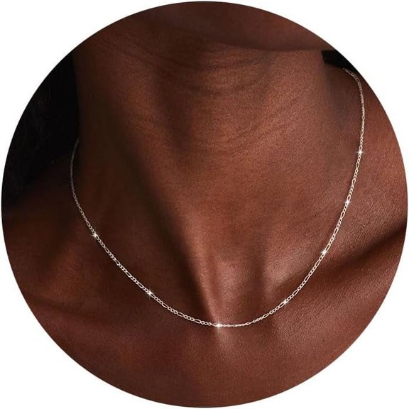 925 Sterling Silver Choker Necklace Figaro Link Chain Necklace For Women Simple Dainty Necklace For Women Minimalist Waterproof Link Silver Necklace Trendy Jewelry Gifts[o5114]