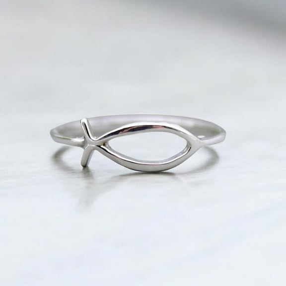 925 Sterling Silver Christian Fish Ring – Ichthys Symbol Jesus Ring, Faith Jewelry for Men & Women, Minimalist Religious Band Ring Size- 10.75