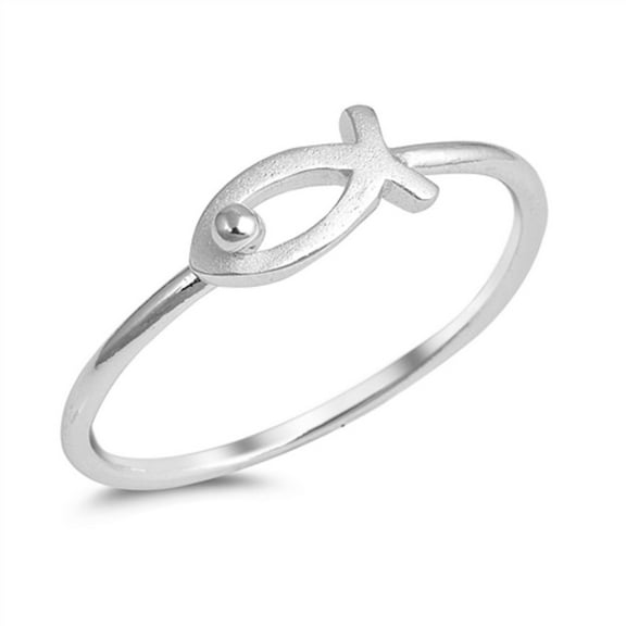 925 Sterling Silver Christian Fish Ring Size 10