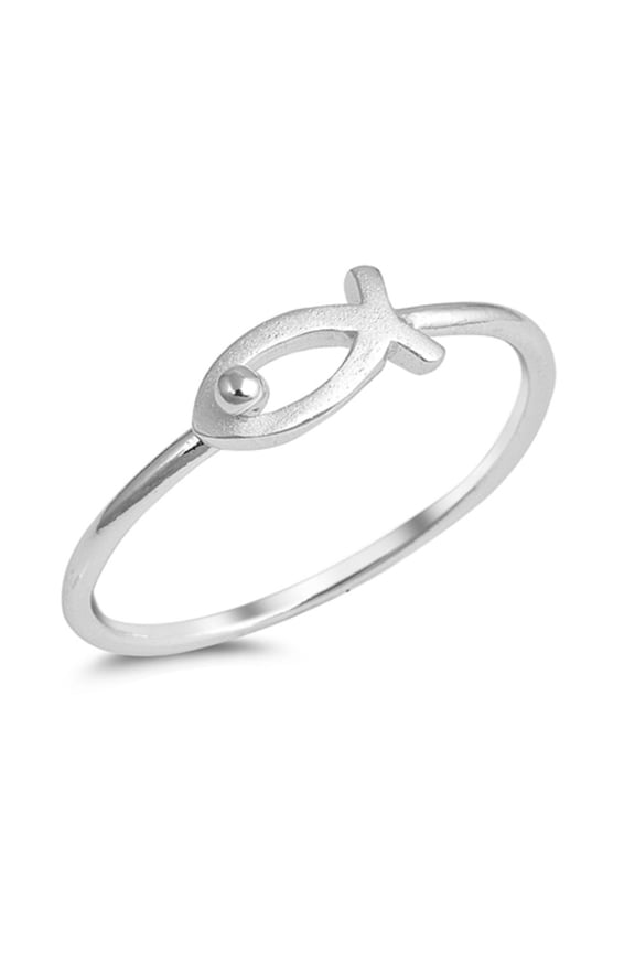925 Sterling Silver Christian Fish Ring Size 4