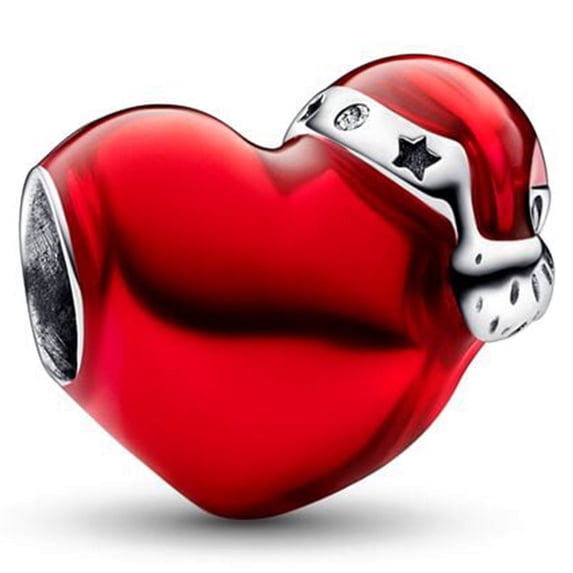 925 Sterling Silver Christmas Hat Red Heart Charm Bead for Bracelet Charms Bangle Pendant Jewelry