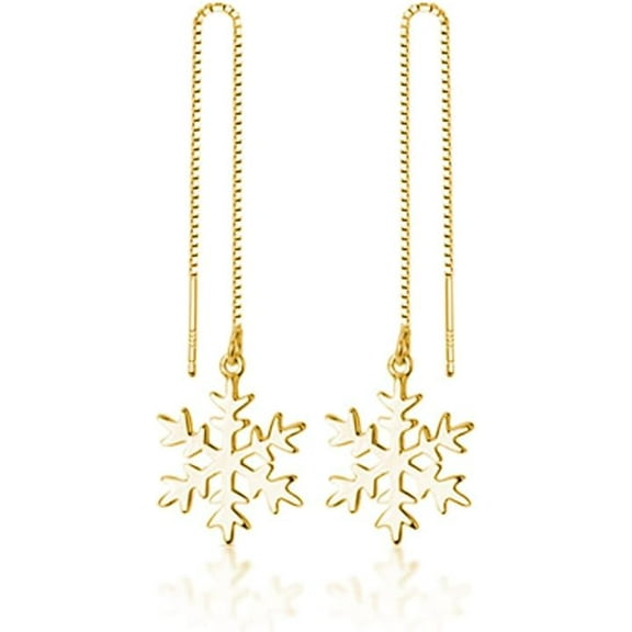925 Sterling Silver Christmas Snowflake Earrings Dangle Chain for Women Teens Snowflake Dangle Earrings Long Threader Earrings