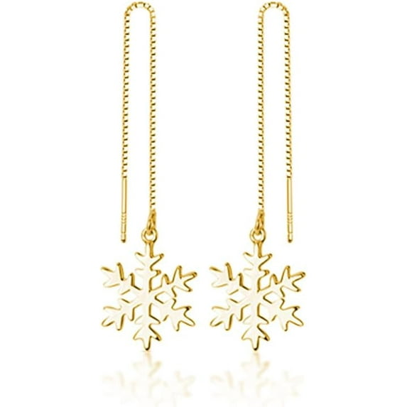 925 Sterling Silver Christmas Snowflake Earrings Dangle Chain for Women Teens Snowflake Dangle Earrings Long Threader Earrings