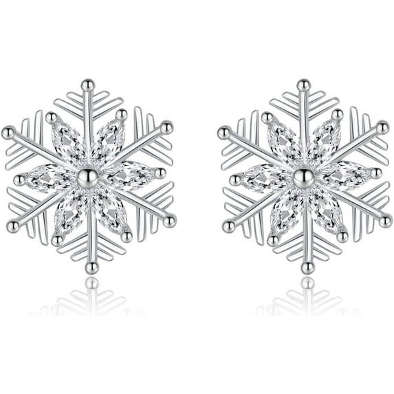 925 Sterling Silver Christmas Snowflake Earrings Studs for Women Teens Small CZ Snowflake Studs Earrings Thanksgiving