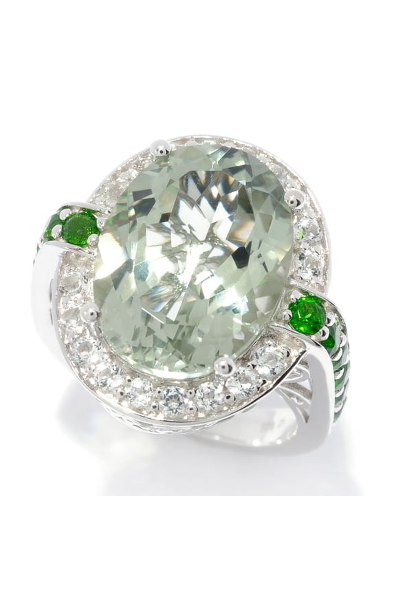 925 Sterling Silver Chrome Diopside,Green Amethyst,White Topaz Ring