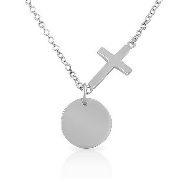 925 Sterling Silver Circle Latin Cross Religious Womens Pendant Necklace