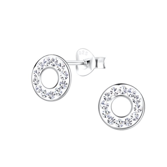 925 Sterling Silver Circle Stud Earrings with Crystals