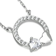 925 Sterling Silver Circle of Life Love Heart CZ Pendant Necklace, 18"