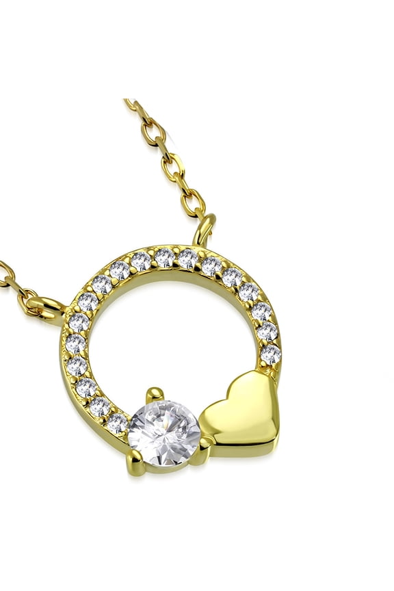 925 Sterling Silver Circle of Life Love Heart CZ Pendant Necklace, 18"