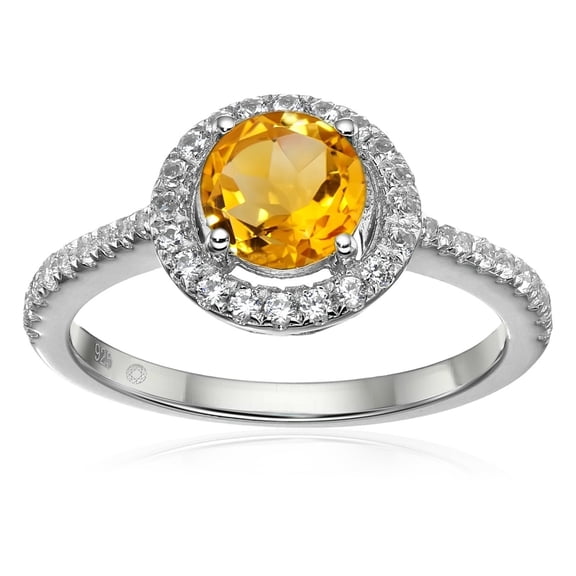 925 Sterling Silver Citrine, Created White Sapphire Ring