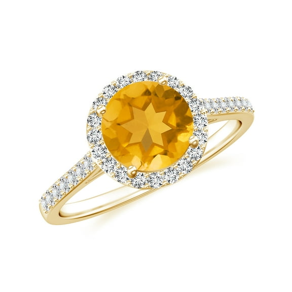 925 Sterling Silver Citrine Halo Ring, Moissanite Engagement Ring in Yellow Gold Plated| Round November Birthstone Wedding Ring, Birthday, Anniversary, Wedding Jewelry, Ring Size 5