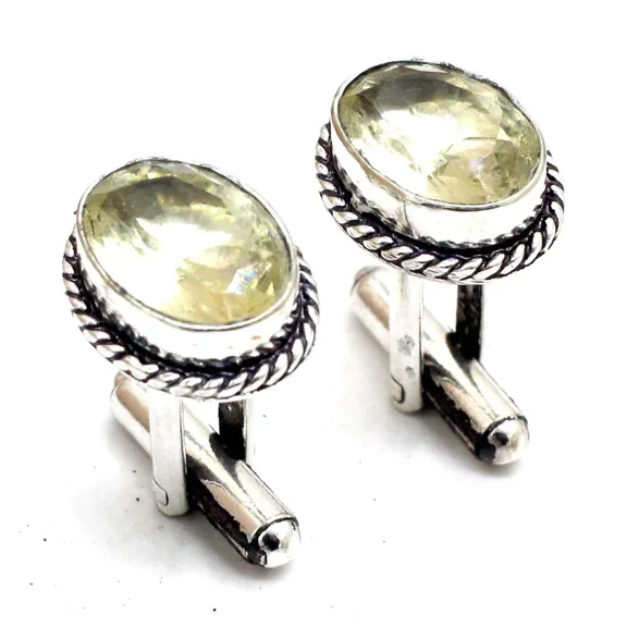 925 Sterling Silver Citrine Quartz Gemstone Handmade Jewelry Cuff Links Size-1