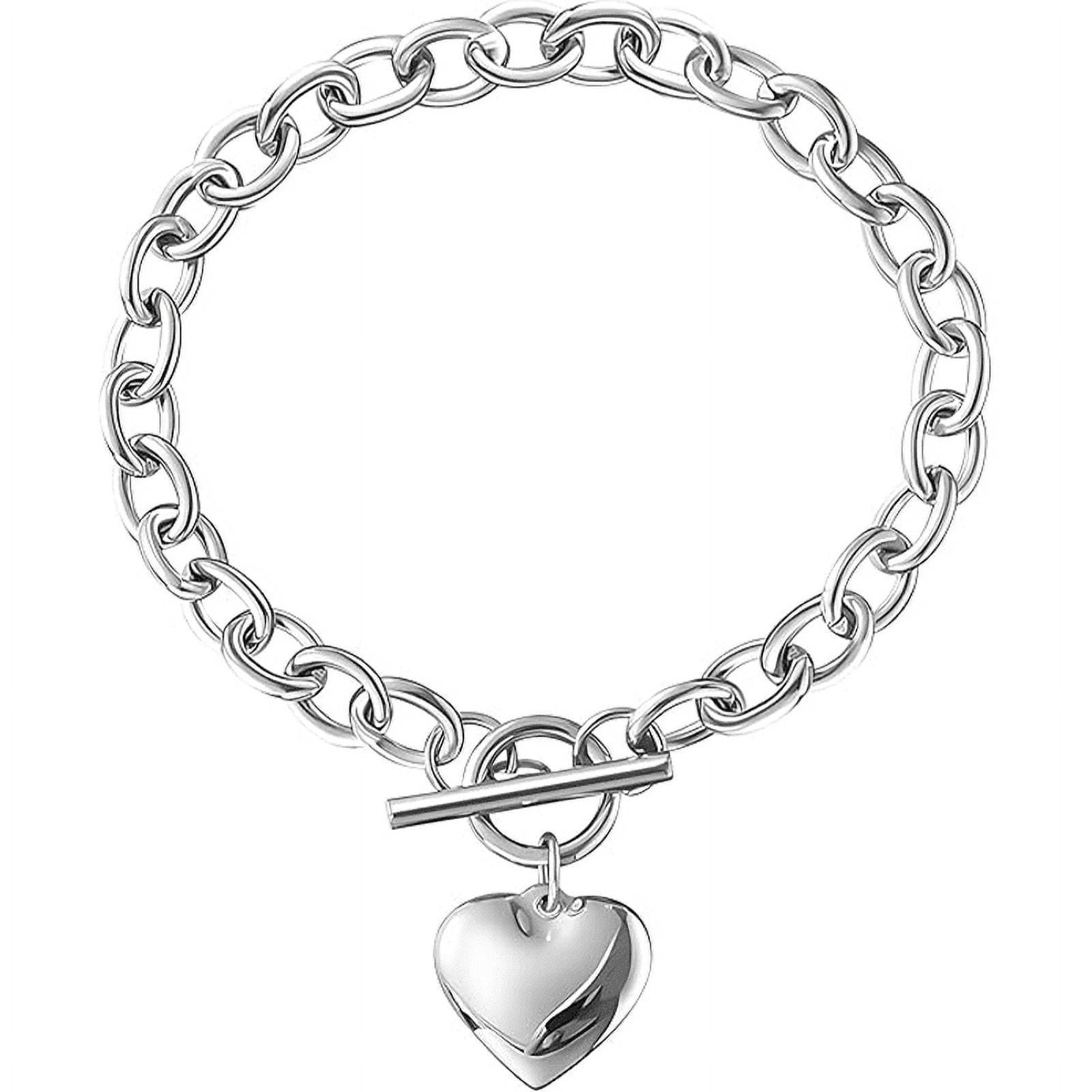 DIVINE JEWELRY 925 Sterling Silver Clasp Chain with Heart Charm Bracelet, Fashionable and Creative OT Clasp Bracelet, Suitable for Daily Wear, Ideal Gift for Women