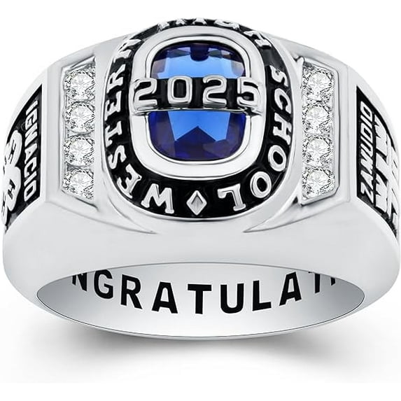 925 Sterling Silver Class Rings Cubic Zirconia Birthstone Rings Class Rings for Men High School Personalized Custom Rings Men's Class Rings Size 5-15 Graduation Rings for Men