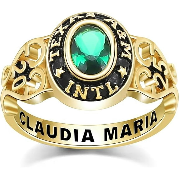 925 Sterling Silver Class Rings Cubic Zirconia Birthstone Rings Class Rings for Women High School Personalized Custom Rings Women's Class Rings Size 5-15 College Rings for Women