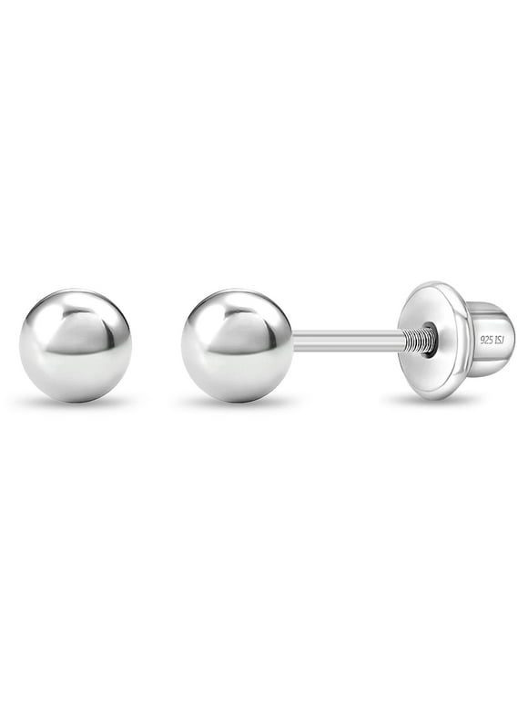 925 Sterling Silver Classic 3mm Ball Baby Screw Back Earrings Toddler Girls