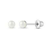 IN SEASON JEWELRY 925 Sterling Silver Classic 3mm White Simulated Pearl Toddler Earrings Baby