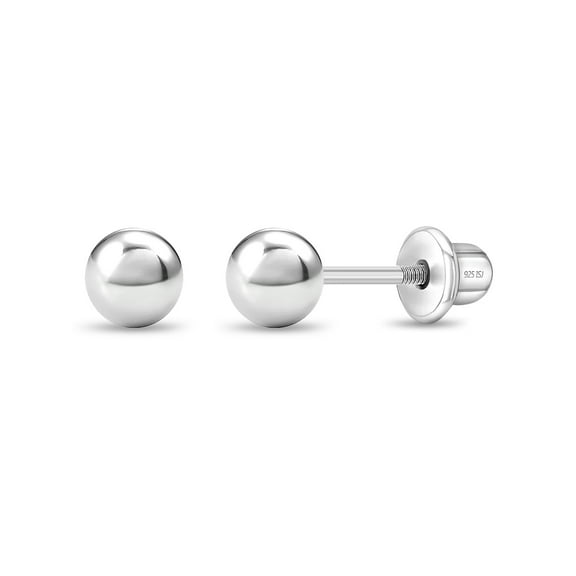925 Sterling Silver Classic 4mm Ball Baby Screw Back Earrings Toddler Girls