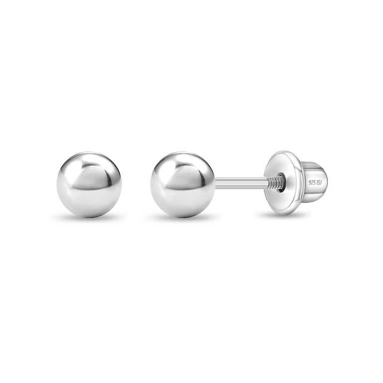 925 Sterling Silver Classic 4mm Ball Baby Screw Back Earrings Toddler Girls