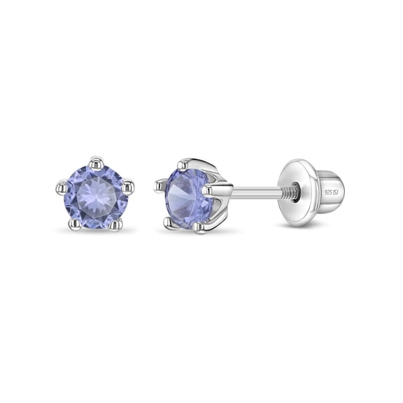 925 Sterling Silver Classic 4mm Simulated Alexandrite Prong Set Girls Screw Back