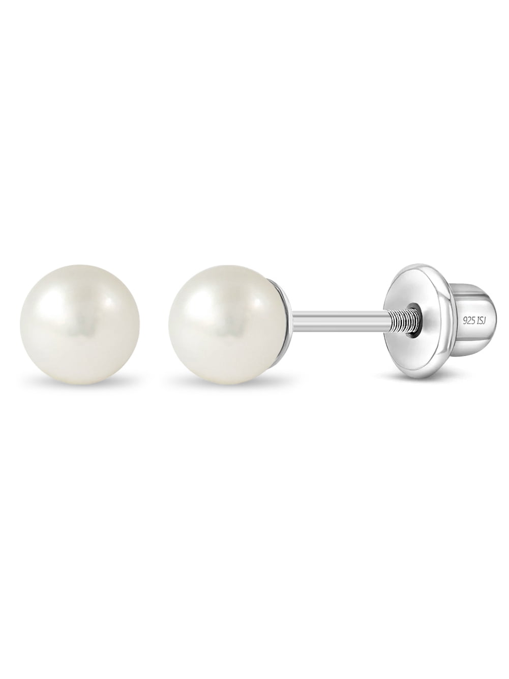 925 Sterling Silver Classic 4mm White Freshwater Cultured Pearl Toddler Earrings
