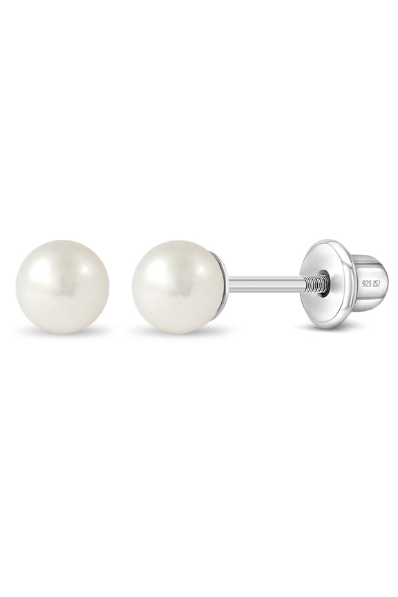 925 Sterling Silver Classic 4mm White Freshwater Cultured Pearl Toddler Earrings