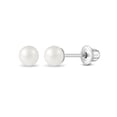 thumbnail image 1 of 925 Sterling Silver Classic 4mm White Simulated Pearl Toddler Earrings Baby, 1 of 7