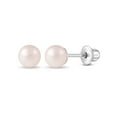 thumbnail image 1 of 925 Sterling Silver Classic 5mm Pink Simulated Pearl Girls Earrings Toddler, 1 of 7