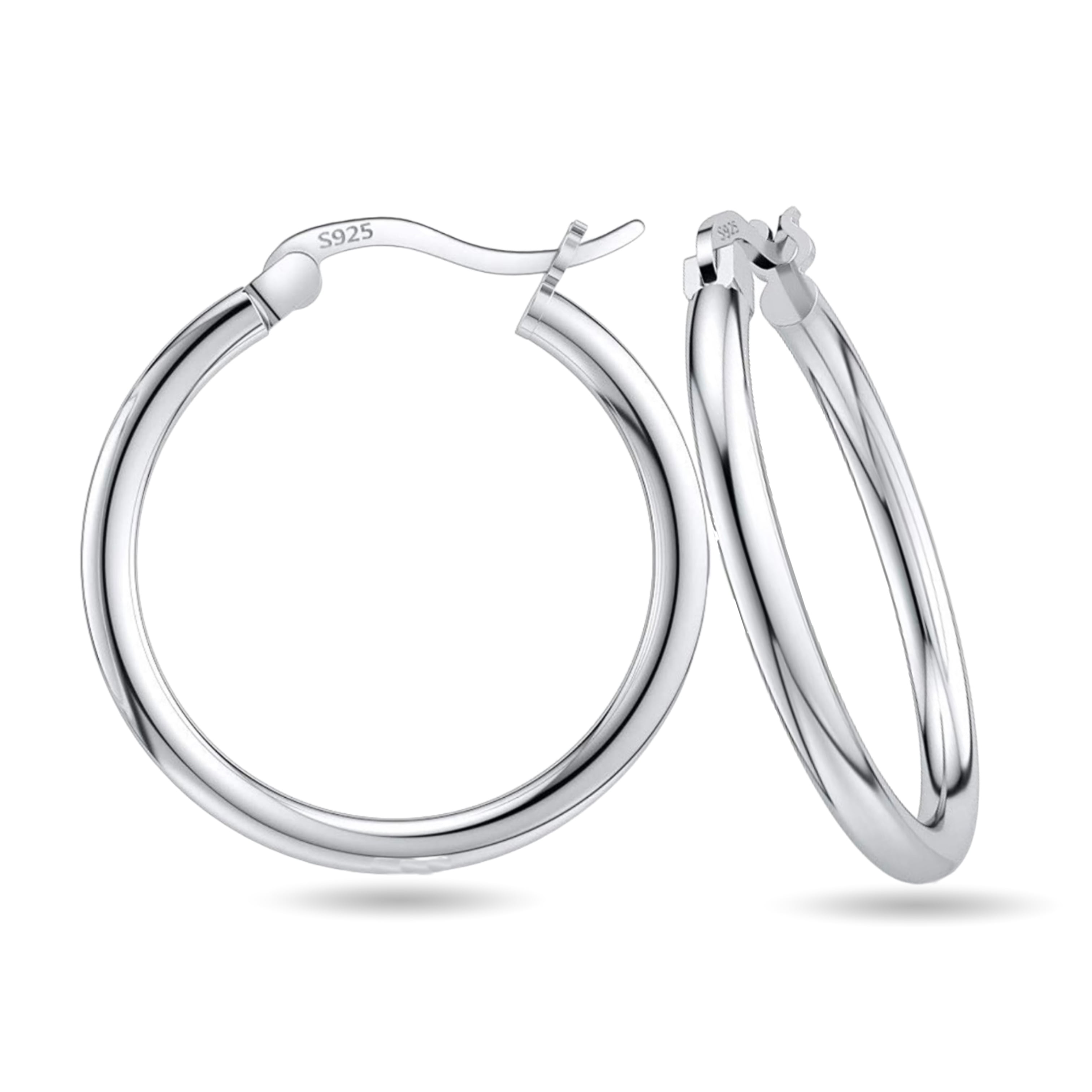 925 Sterling Silver Classic French Lock Hoop Earrings 25mm 45mm Hypoallergenic Perfect for Men Women and Girls