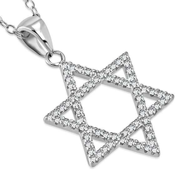925 Sterling Silver Classic Jewish Star of David White CZ Pendant Necklace