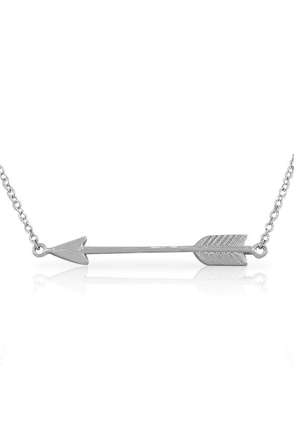 Sterling Silver Classic Love Arrow Horizontal Sideways Pendant Necklace, 18"