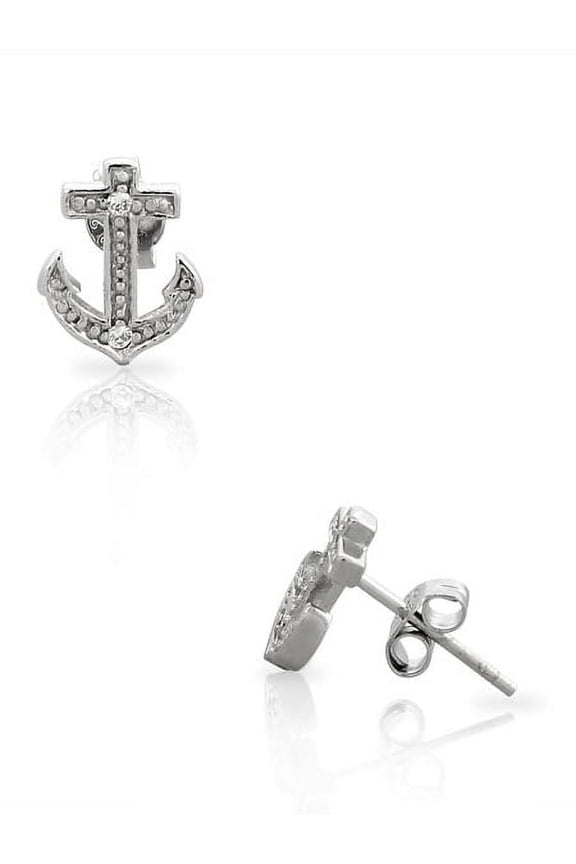 925 Sterling Silver Classic Small Anchor Womens Stud Earrings