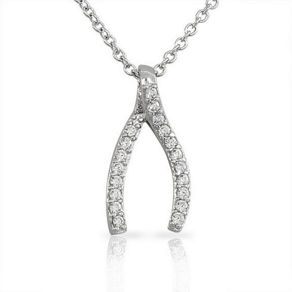 925 Sterling Silver Classic White CZ Wishbone Womens Pendant Necklace