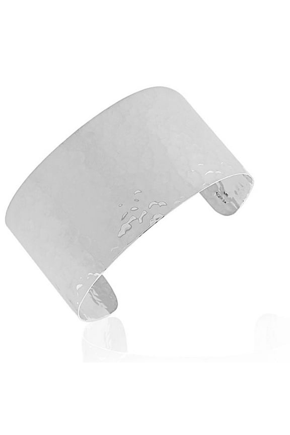 925 Sterling Silver Classic Wide Hammered Finish Open End Womens Cuff Bangle Bracelet