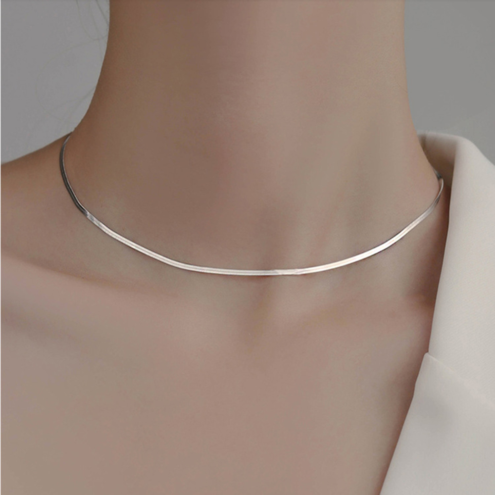 925 Sterling Silver Clavicle Chain Necklace Flexible Flat Herringbone