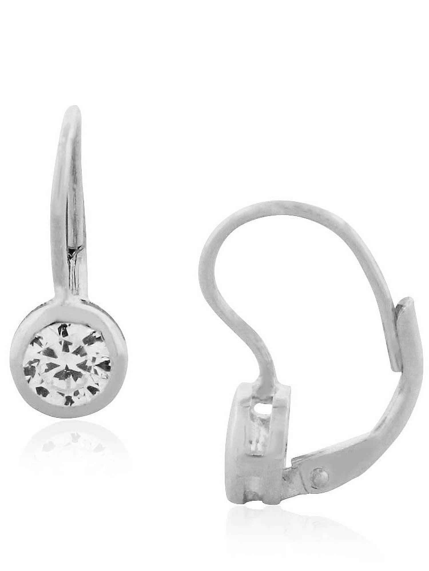 925 Sterling Silver Clear Bezel-Set CZ Lever Back Earrings, 0.7"