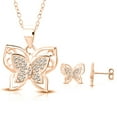 thumbnail image 1 of 925 Sterling Silver Clear CZ Butterfly Pendant Necklace Stud Earrings Set, 18", 1 of 5