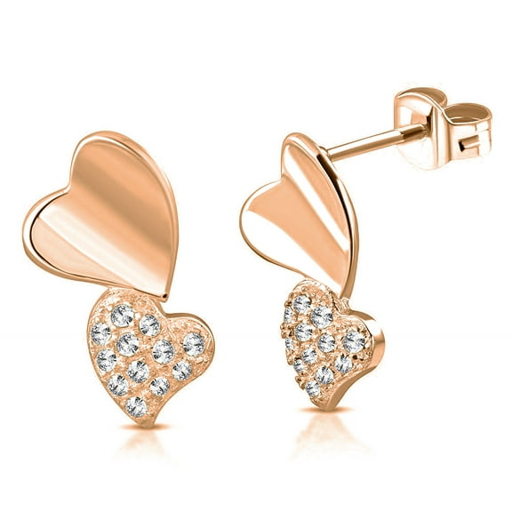 925 Sterling Silver Clear CZ Dangle Stud Love Heart Earrings, 0.45"