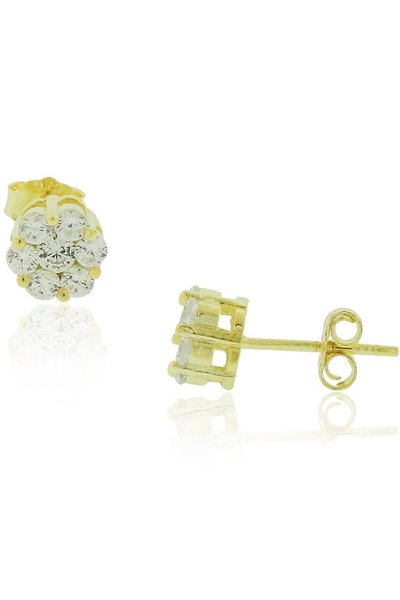 925 Sterling Silver Clear CZ Flower Floral Small Stud Earrings, 0.25"