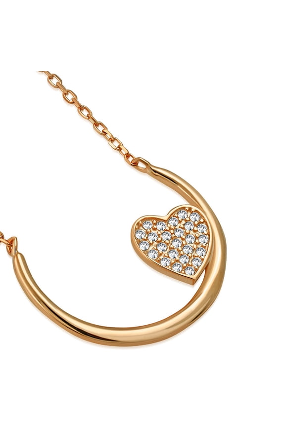 925 Sterling Silver Clear CZ Half Circle Love Heart Pendant Necklace, 18"