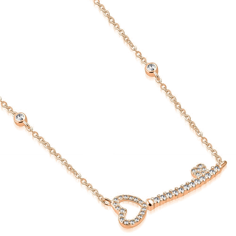 Delicate Key Necklace for Women Silver Color Sparkling Zircon